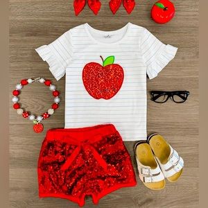 Sparkle in Pink Ref Apple & Blue Striped Sequin Short Set size 10/12